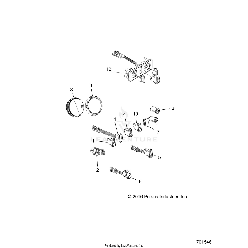 An Image of a Genuine Polaris Parts Schematic Diagram showing the schematic - ELECTRICAL: DASH CONTROLS - 2017 POLARIS RANGER XP 1000