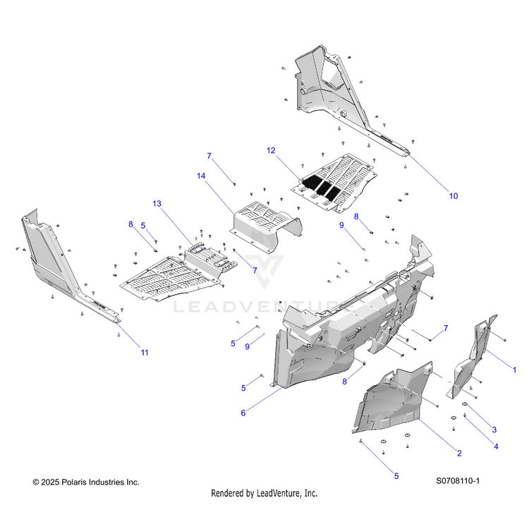 An Image of a Genuine Polaris Parts Schematic Diagram showing the schematic - BODY: FLOOR & ROCKER PREMIUM UNITS - 2026 POLARIS RANGER 1000 EPS