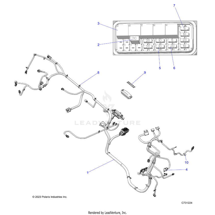 An Image of a Genuine Polaris Parts Schematic Diagram showing the schematic - ELECTRICAL: WIRE HARNESSES CHASSIS - 2022 POLARIS RANGER CREW 570 FULL SIZE