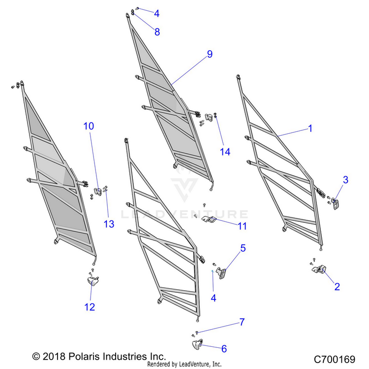 An Image of a Genuine Polaris Parts Schematic Diagram showing the schematic - BODY: NETS - 2021 POLARIS RANGER CREW 1000 EPS