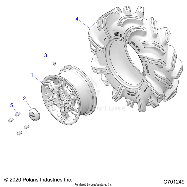 An Image of a Genuine Polaris Parts Schematic Diagram showing the schematic - WHEELS: FRONT - 2021 POLARIS RANGER CREW XP 1000 EPS HIGH LIFTER