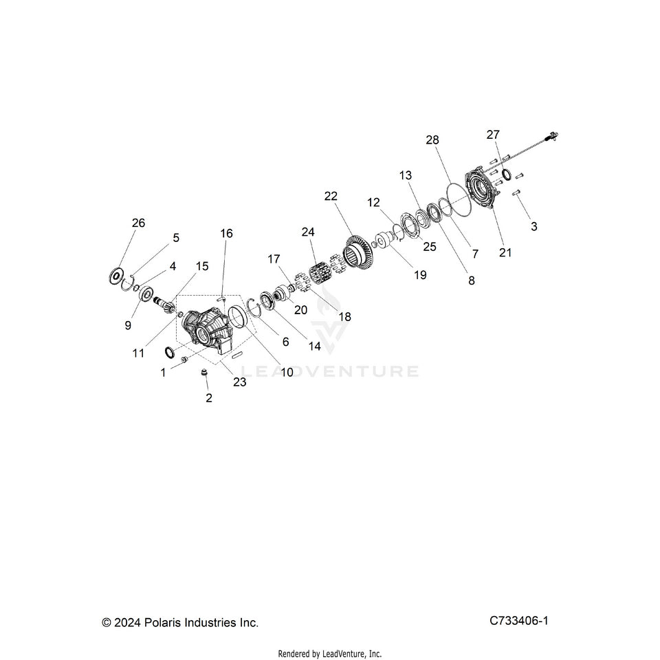 An Image of a Genuine Polaris Parts Schematic Diagram showing the schematic - DRIVE TRAIN: FRONT GEARCASE INTERNALS (TO 07/23/2025) - 2025 POLARIS RANGER 570 CREW