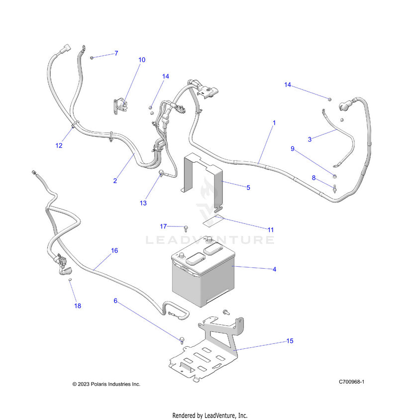 An Image of a Genuine Polaris Parts Schematic Diagram showing the schematic - ELECTRICAL: BATTERY - 2023 POLARIS RANGER CREW XP 1000 NORTHSTAR ULTIMATE