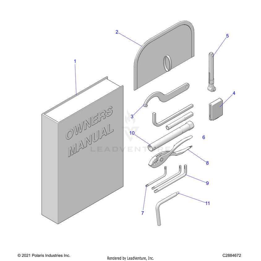 An Image of a Genuine Polaris Parts Schematic Diagram showing the schematic - REFERENCE: TOOL KIT & OWNERS MANUALS - 2022 POLARIS RANGER 1000 EPS FULL SIZE
