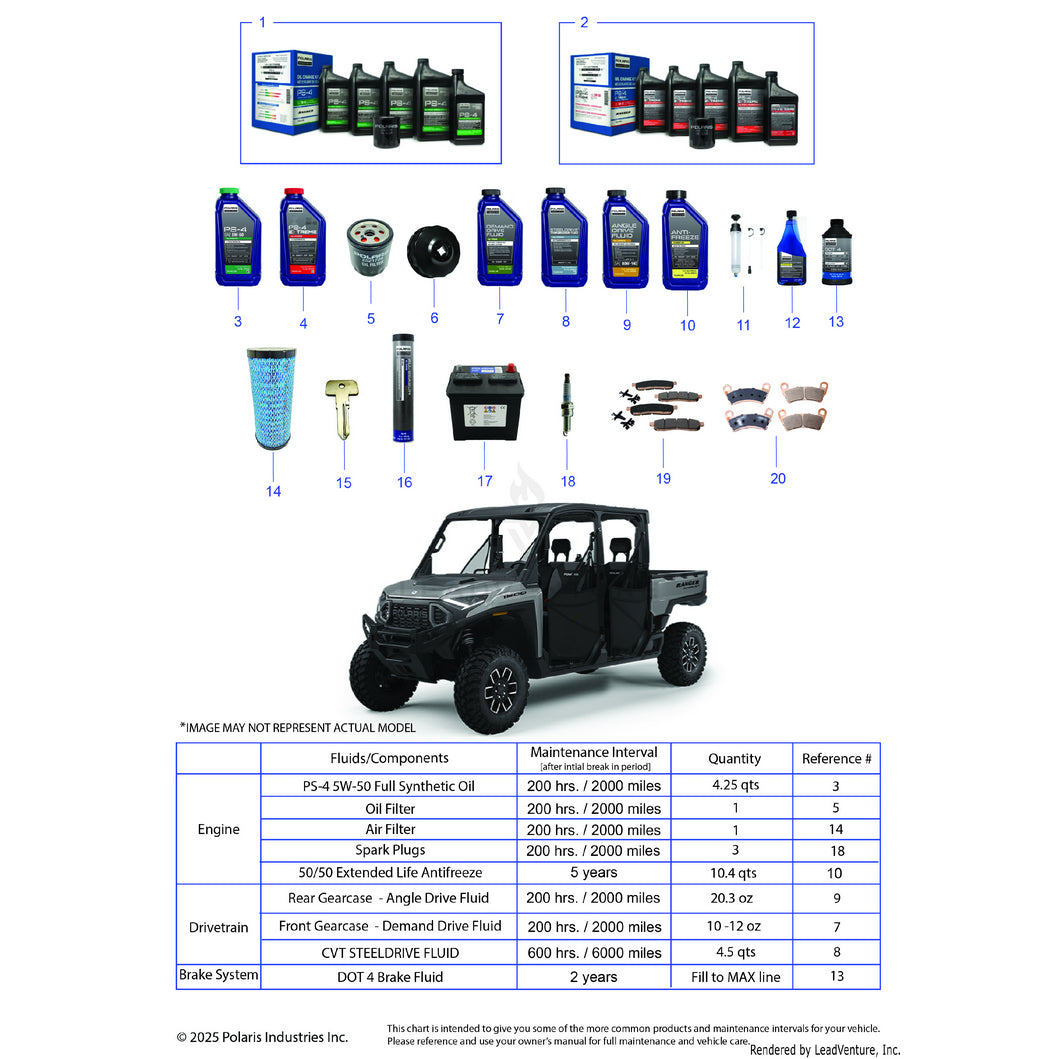 An Image of a Genuine Polaris Parts Schematic Diagram showing the schematic - *SERVICE & MAINTENANCE - 2024 POLARIS RANGER XD 1500 PREMIUM CREW