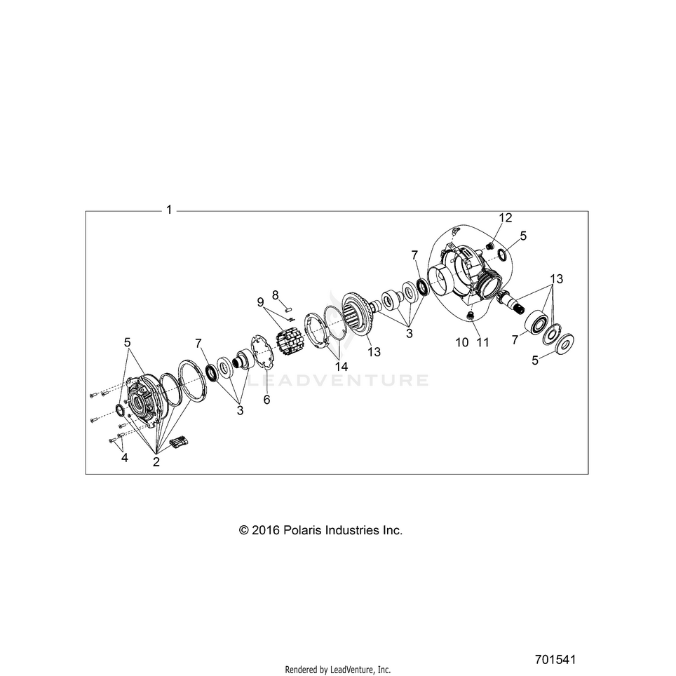 An Image of a Genuine Polaris Parts Schematic Diagram showing the schematic - DRIVE TRAIN: FRONT GEARCASE INTERNALS - 2017 POLARIS RANGER XP 1000