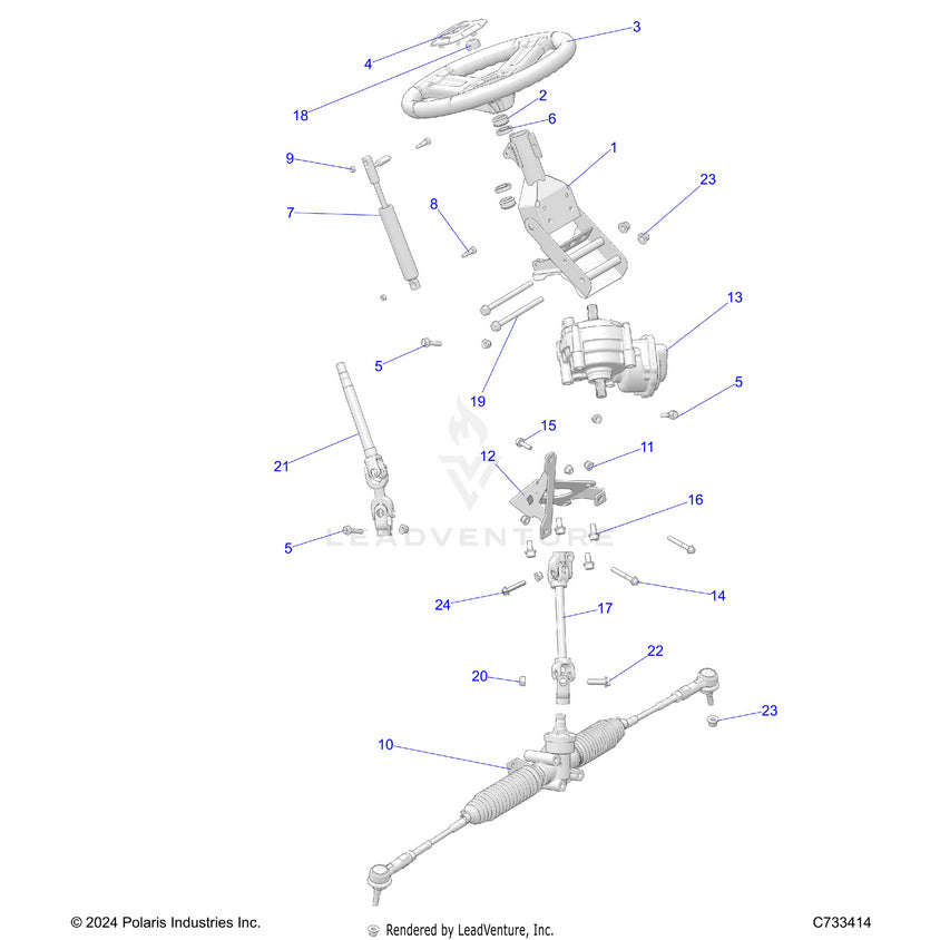 An Image of a Genuine Polaris Parts Schematic Diagram showing the schematic - STEERING: STEERING - 2025 POLARIS RANGER 570 CREW