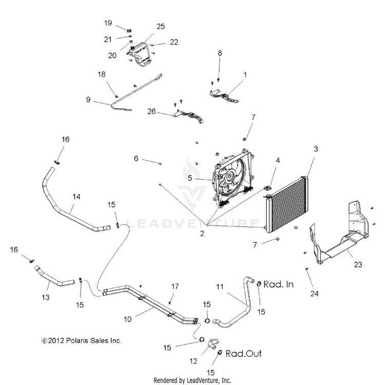 An Image of a Genuine Polaris Parts Schematic Diagram showing the schematic - ENGINE: COOLING SYSTEM - 2019 POLARIS RANGER CREW 900 EPS