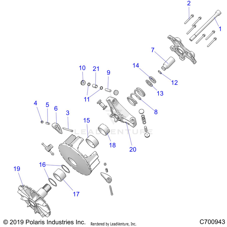 An Image of a Genuine Polaris Parts Schematic Diagram showing the schematic - DRIVE TRAIN: CLUTCH PRIMARY - 2021 POLARIS RANGER 1000 EPS FULL SIZE