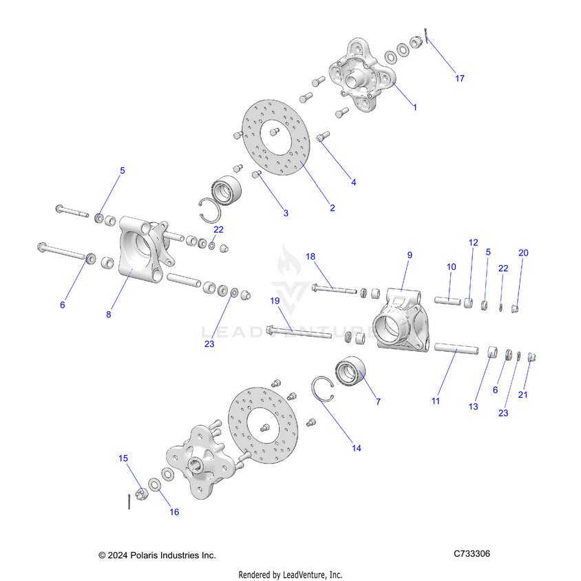 An Image of a Genuine Polaris Parts Schematic Diagram showing the schematic - SUSPENSION: REAR CARRIER - 2025 POLARIS RANGER 1000 CREW EPS