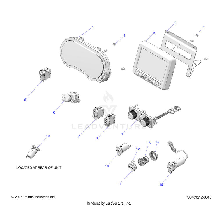 An Image of a Genuine Polaris Parts Schematic Diagram showing the schematic - ELECTRICAL: DASH INSTRUMENTS PLUS RIDE COMMAND - 2026 POLARIS RANGER 1000 XP CREW NORTHSTAR TEXAS EDITION
