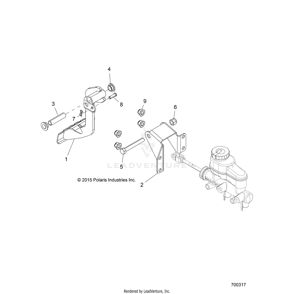 An Image of a Genuine Polaris Parts Schematic Diagram showing the schematic - BRAKES: PEDAL & MASTER CYLINDER - 2016 POLARIS RANGER CREW 570 EFI