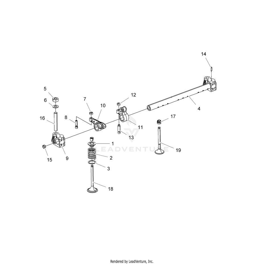 An Image of a Genuine Polaris Parts Schematic Diagram showing the schematic - ENGINE: ROCKER ARM & VALVES - 2018 POLARIS RANGER 1000 DIESEL