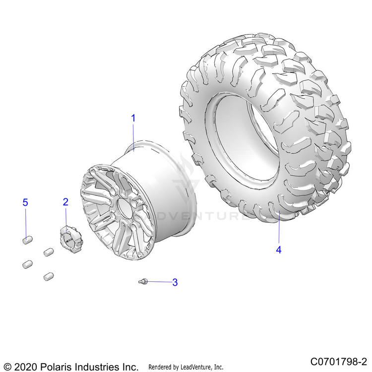 An Image of a Genuine Polaris Parts Schematic Diagram showing the schematic - WHEELS: REAR - 2021 POLARIS GENERAL 1000 PREMIUM EPS