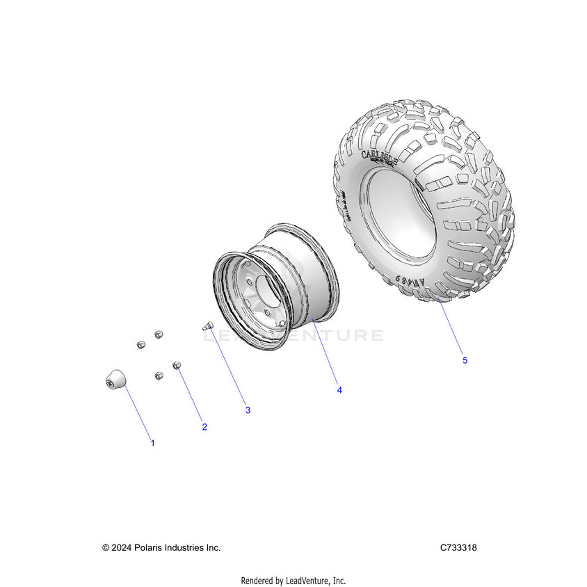 An Image of a Genuine Polaris Parts Schematic Diagram showing the schematic - WHEELS: REAR - 2025 POLARIS RANGER 1000 CREW