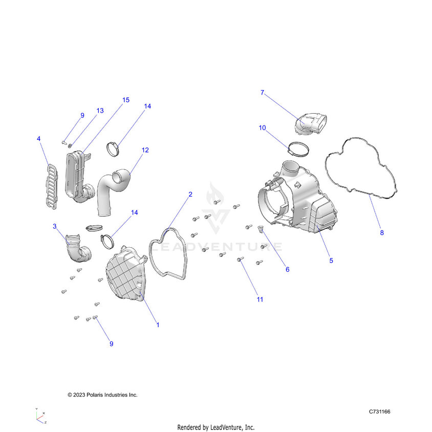 An Image of a Genuine Polaris Parts Schematic Diagram showing the schematic - ENGINE: ALTERNATOR COVER HVAC - 2025 POLARIS RANGER 1000 XP CREW NORTHSTAR ULTIMATE TRAIL BOSS