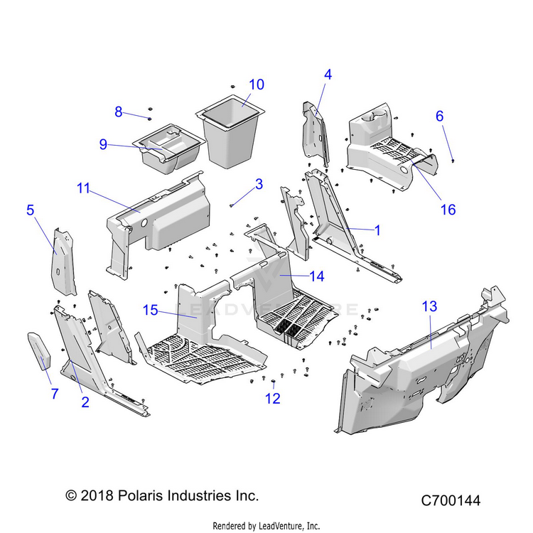 An Image of a Genuine Polaris Parts Schematic Diagram showing the schematic - BODY: FRONT FLOOR & ROCKERS - 2019 POLARIS RANGER CREW XP 1000 EPS NORTHSTAR