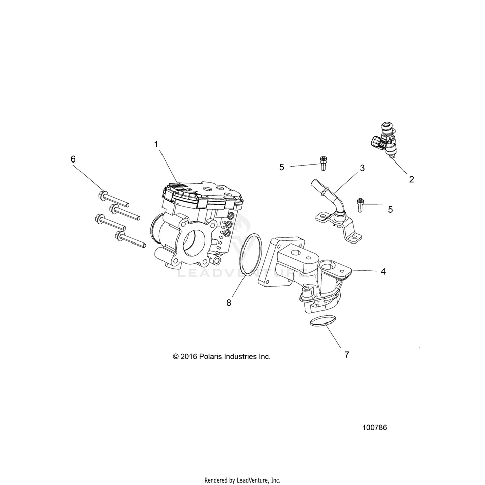 An Image of a Genuine Polaris Parts Schematic Diagram showing the schematic - ENGINE: THROTTLE BODY & FUEL RAIL - 2019 POLARIS RANGER 150 EFI