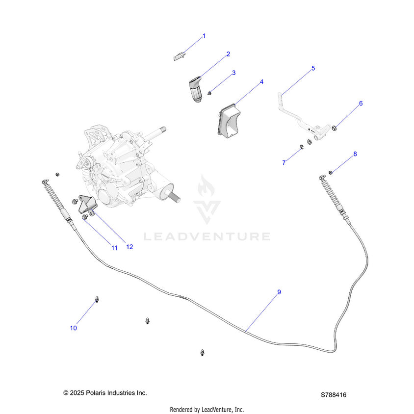 An Image of a Genuine Polaris Parts Schematic Diagram showing the schematic - DRIVE TRAIN: GEAR SELECTOR - 2026 POLARIS RANGER 500