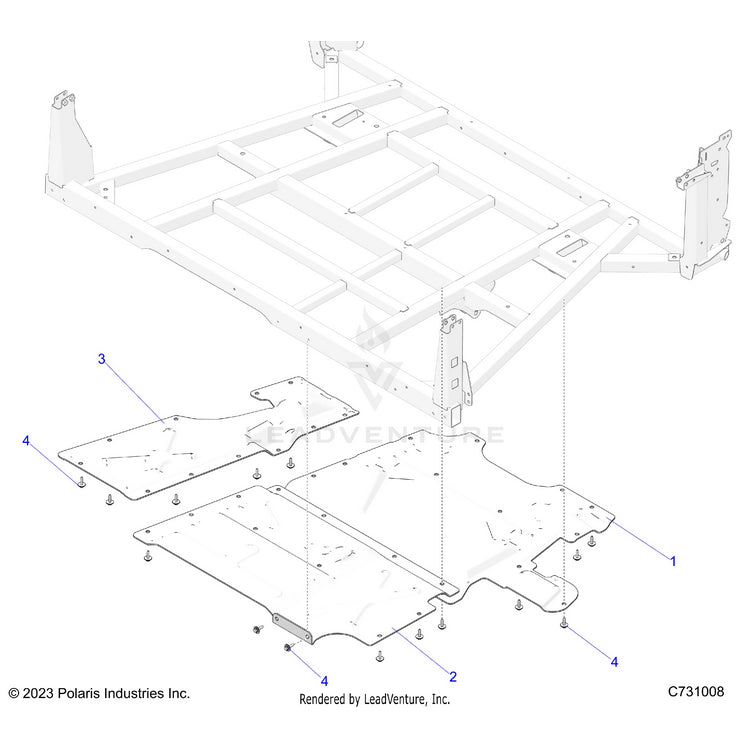 An Image of a Genuine Polaris Parts Schematic Diagram showing the schematic - BODY: BOX SHIELDS - 2024 POLARIS RANGER XD 1500 NORTHSTAR CREW