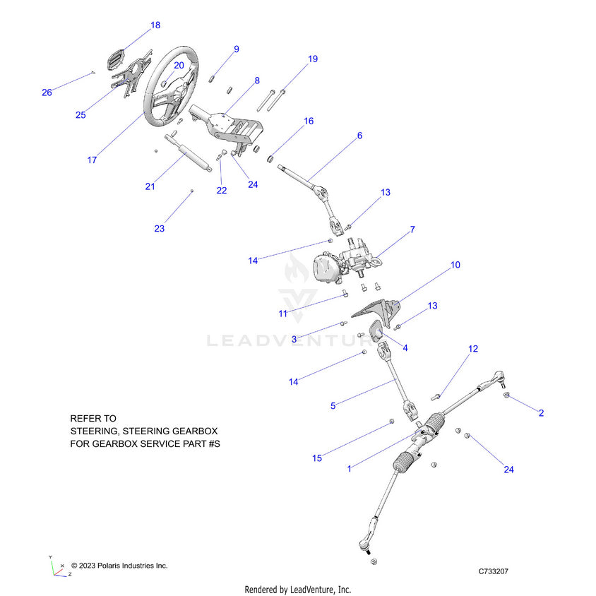 An Image of a Genuine Polaris Parts Schematic Diagram showing the schematic - STEERING: STEERING - 2025 POLARIS RANGER 1000 XP CREW PREMIUM
