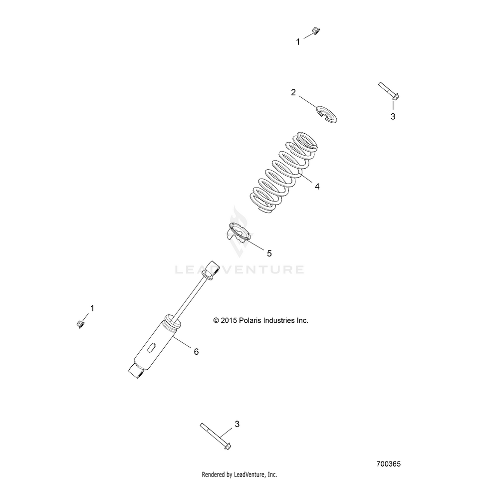An Image of a Genuine Polaris Parts Schematic Diagram showing the schematic - SUSPENSION: FRONT SHOCK MOUNTING - 2017 POLARIS RANGER 1000 DIESEL