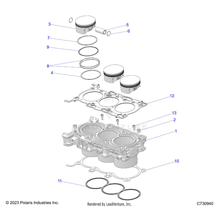 An Image of a Genuine Polaris Parts Schematic Diagram showing the schematic - ENGINE: CYLINDER & PISTON - 2026 POLARIS RANGER XD 1500 NORTHSTAR CREW