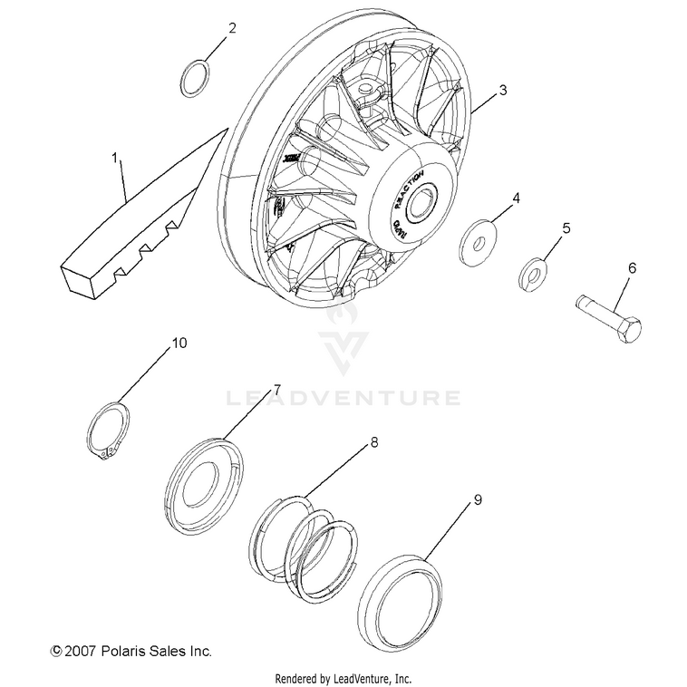 An Image of a Genuine Polaris Parts Schematic Diagram showing the schematic - DRIVE TRAIN: SECONDARY CLUTCH - 2016 POLARIS RANGER 800 6X6