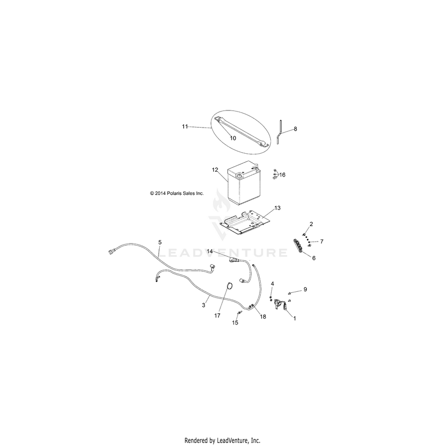 An Image of a Genuine Polaris Parts Schematic Diagram showing the schematic - ELECTRICAL: BATTERY - 2015 POLARIS RANGER ETX