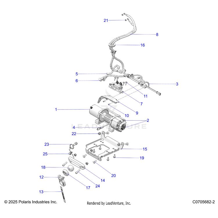 An Image of a Genuine Polaris Parts Schematic Diagram showing the schematic - CHASSIS: WINCH - 2025 POLARIS GENERAL XP 1000 ULTIMATE