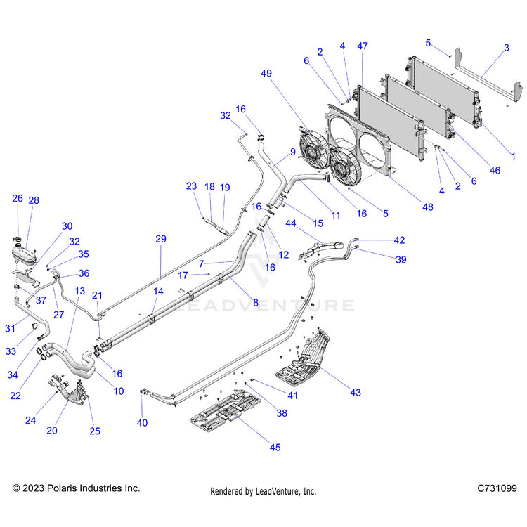 An Image of a Genuine Polaris Parts Schematic Diagram showing the schematic - ENGINE: COOLING - 2026 POLARIS RANGER XD 1500 NORTHSTAR MOUNTAINEER EDITION CREW
