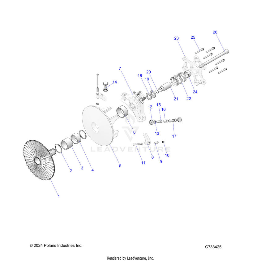 An Image of a Genuine Polaris Parts Schematic Diagram showing the schematic - DRIVE TRAIN: PRIMARY CLUTCH - 2026 POLARIS RANGER 1000 XP CREW NORTHSTAR ULTIMATE TRAIL BOSS