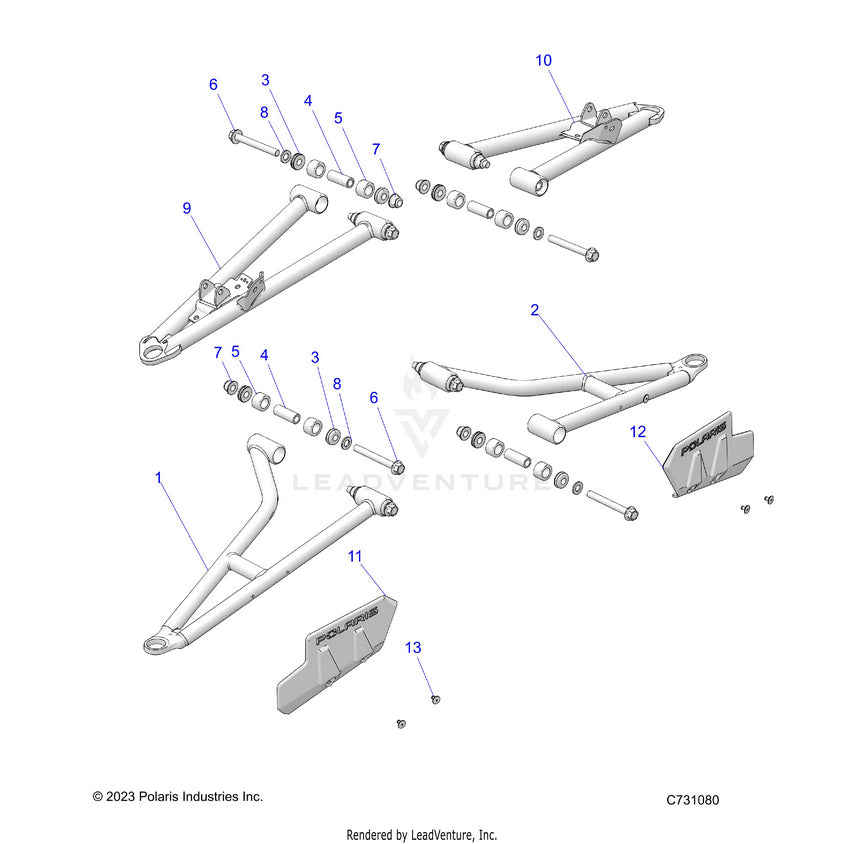 An Image of a Genuine Polaris Parts Schematic Diagram showing the schematic - SUSPENSION: FRONT CONTROL ARMS - 2025 POLARIS RANGER 1000 XP CREW NORTHSTAR PREMIUM