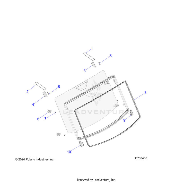 An Image of a Genuine Polaris Parts Schematic Diagram showing the schematic - BODY: WINDSHIELD (TO 07/07/2021) - 2021 POLARIS RANGER XP 1000 NORTHSTAR