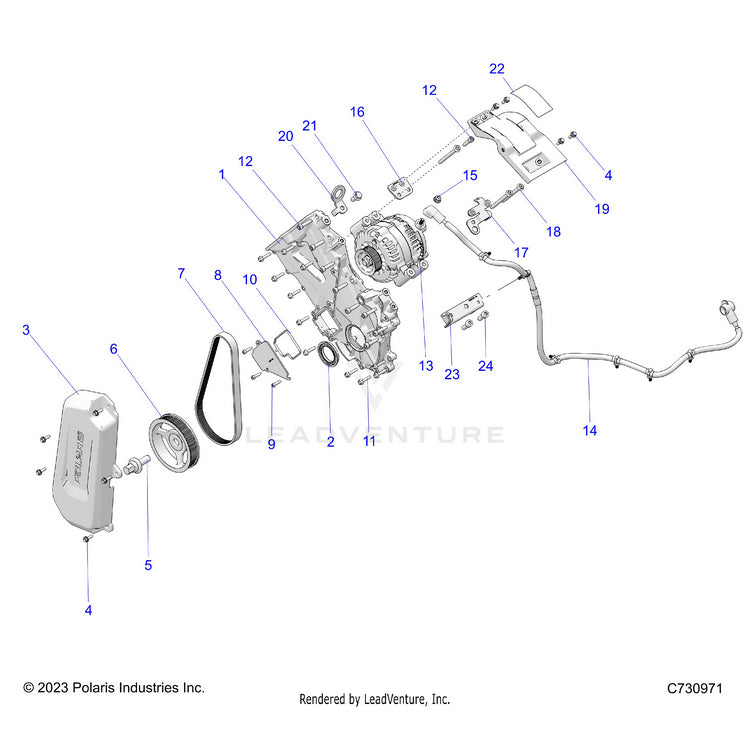 An Image of a Genuine Polaris Parts Schematic Diagram showing the schematic - ENGINE: ALTERNATOR - 2024 POLARIS RANGER XD 1500 PREMIUM