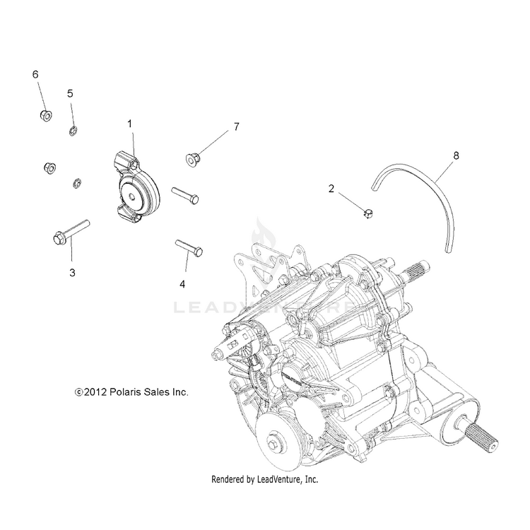 An Image of a Genuine Polaris Parts Schematic Diagram showing the schematic - DRIVE TRAIN: MAIN GEARCASE MOUNTING - 2015 POLARIS RANGER 900 XP