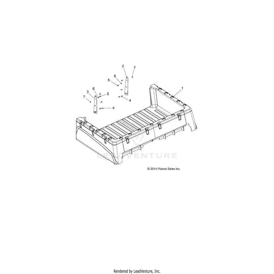 An Image of a Genuine Polaris Parts Schematic Diagram showing the schematic - BODY: BOX - 2015 POLARIS RANGER ETX