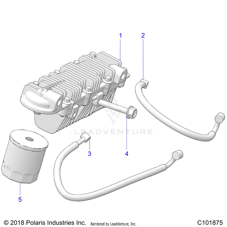 An Image of a Genuine Polaris Parts Schematic Diagram showing the schematic - ENGINE: OIL COOLER & FILTER - 2025 POLARIS RANGER 150 EFI