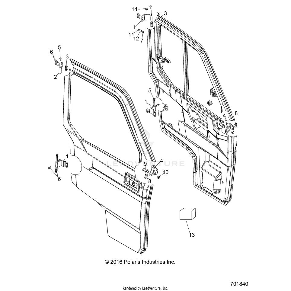 An Image of a Genuine Polaris Parts Schematic Diagram showing the schematic - BODY: DOOR FULL MOUNTING - 2017 POLARIS RANGER CREW XP 1000 EPS