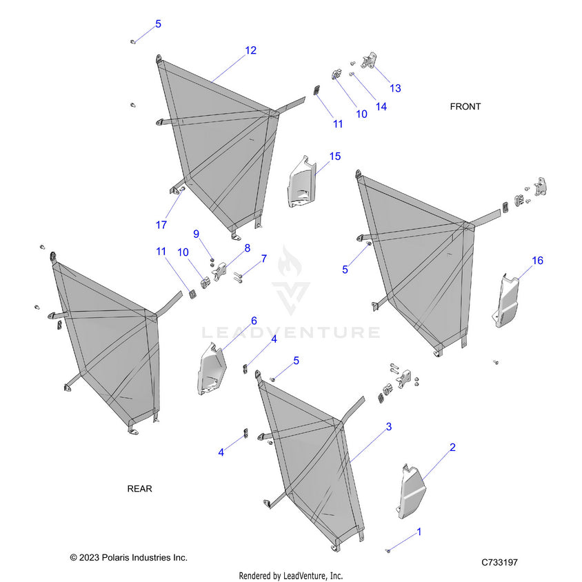 An Image of a Genuine Polaris Parts Schematic Diagram showing the schematic - BODY: NETS - 2025 POLARIS RANGER 1000 XP CREW PREMIUM