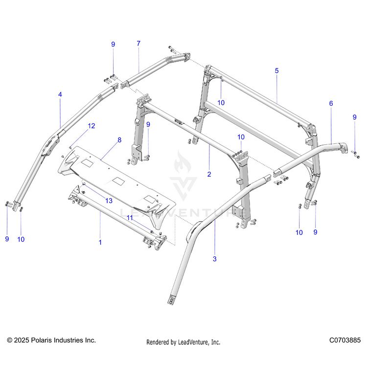 An Image of a Genuine Polaris Parts Schematic Diagram showing the schematic - CHASSIS: CAB FRAME - 2026 POLARIS GENERAL XP 4 1000 PREMIUM
