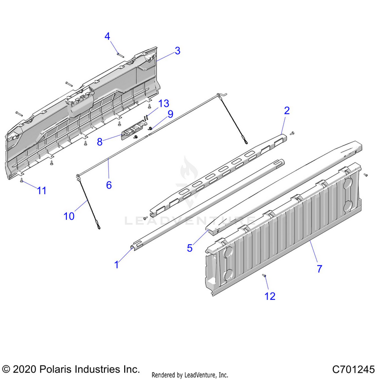 An Image of a Genuine Polaris Parts Schematic Diagram showing the schematic - BODY: BOX TAILGATE - 2021 POLARIS RANGER CREW XP 1000 BIG GAME EVAP
