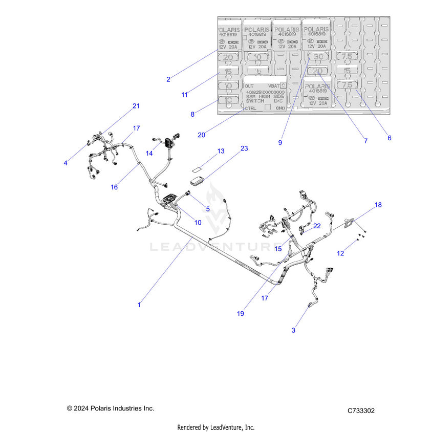 An Image of a Genuine Polaris Parts Schematic Diagram showing the schematic - ELECTRICAL: HARNESS CHASSIS - 2026 POLARIS RANGER 1000