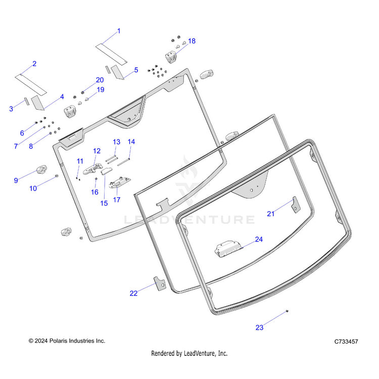 An Image of a Genuine Polaris Parts Schematic Diagram showing the schematic - BODY: WINDSHIELD (FROM 07/07/2021) - 2021 POLARIS RANGER XP 1000 NORTHSTAR
