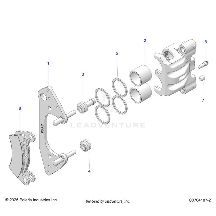 An Image of a Genuine Polaris Parts Schematic Diagram showing the schematic - BRAKES: FRONT CALIPER - 2025 POLARIS GENERAL 4 1000 SPORT