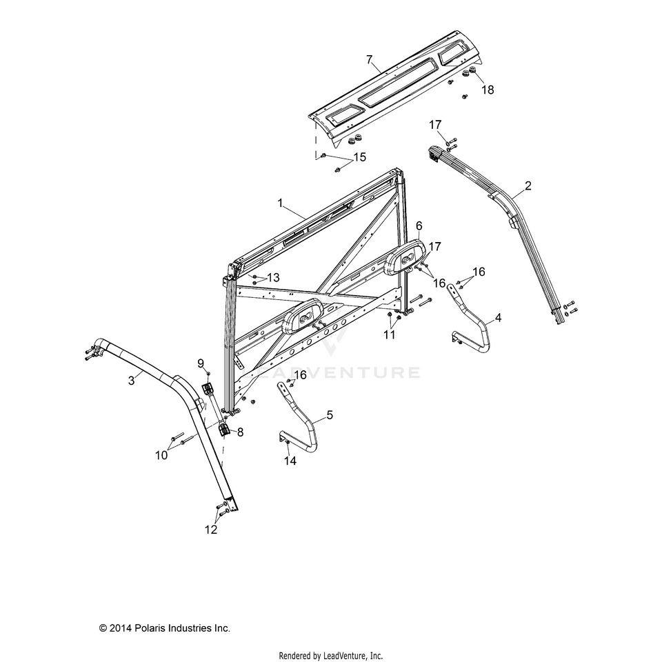 An Image of a Genuine Polaris Parts Schematic Diagram showing the schematic - CHASSIS: CAB FRAME - 2015 POLARIS RANGER HST