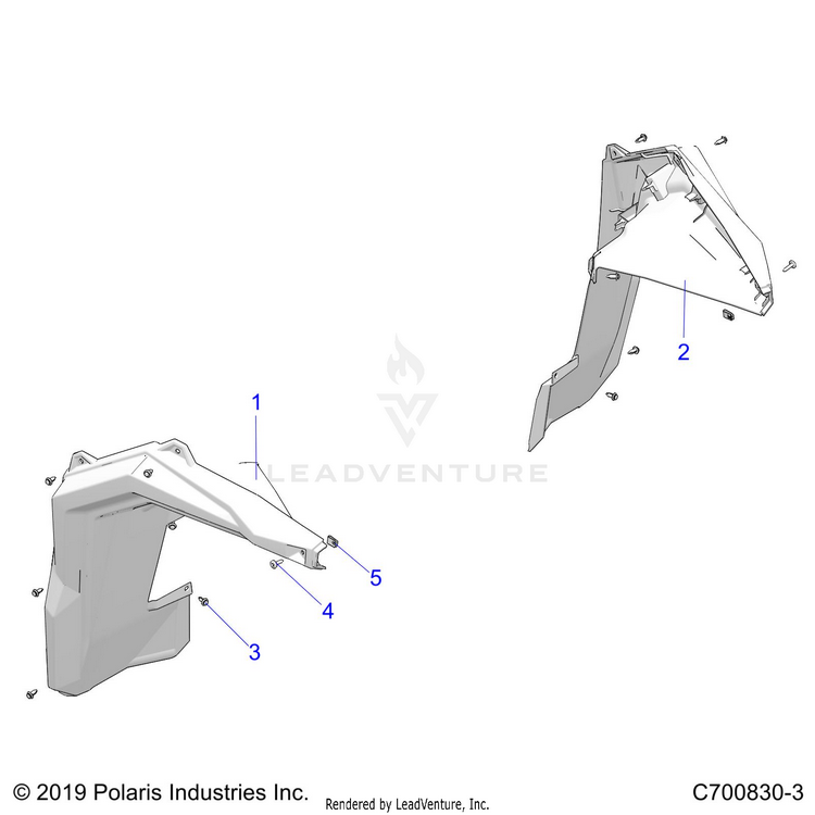 An Image of a Genuine Polaris Parts Schematic Diagram showing the schematic - BODY: FENDER FLARES FRONT - 2022 POLARIS GENERAL XP 4 1000 DELUXE