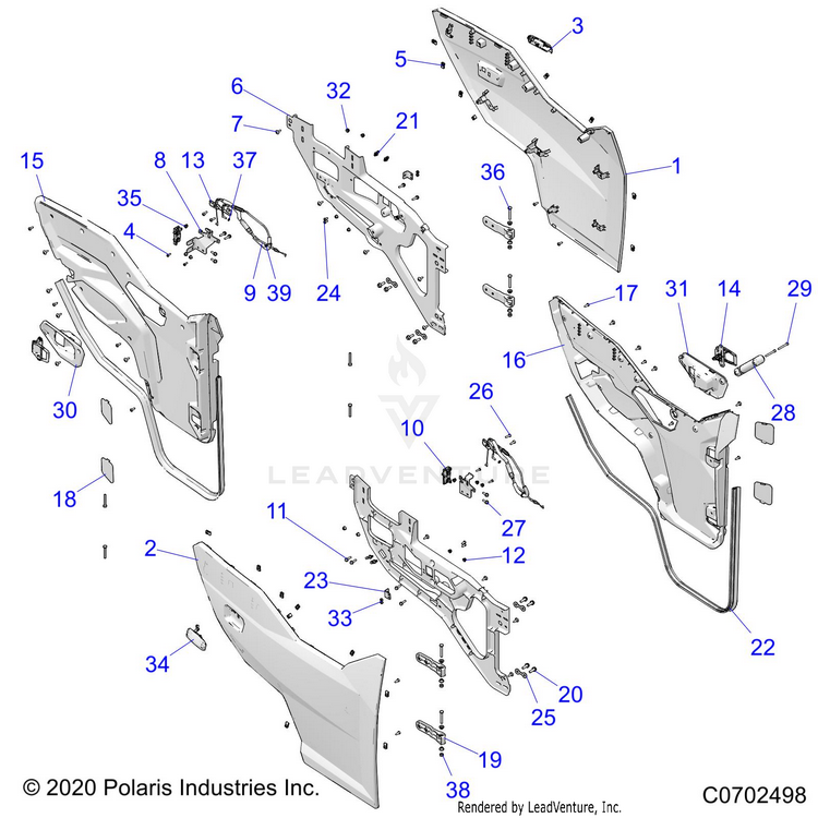 An Image of a Genuine Polaris Parts Schematic Diagram showing the schematic - BODY: DOORS FRONT - 2024 POLARIS GENERAL XP 4 1000 ULTIMATE