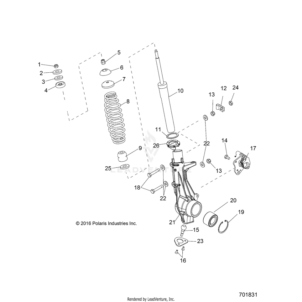 An Image of a Genuine Polaris Parts Schematic Diagram showing the schematic - SUSPENSION: FRONT STRUT - 2017 POLARIS RANGER 570