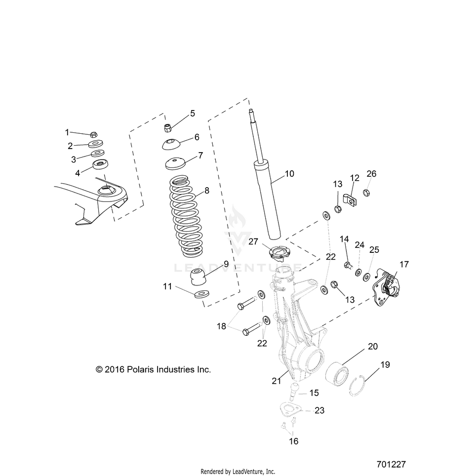 An Image of a Genuine Polaris Parts Schematic Diagram showing the schematic - SUSPENSION: FRONT STRUT - 2022 POLARIS RANGER EV